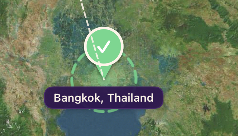 Your guess pin and the answer pin connected by a dashed line on the map