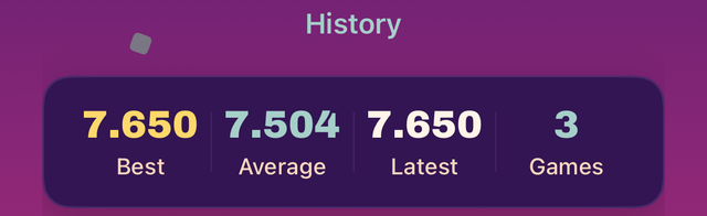 A pack's history strip: best, average and latest score, and the number of games played